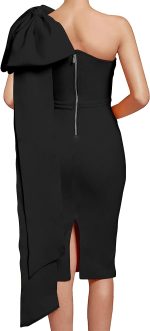 UONBOX Women's One Shoulder Bowknot Long Sleeve Bodycon Knee Length Club Party Bandage Dress - Image 2